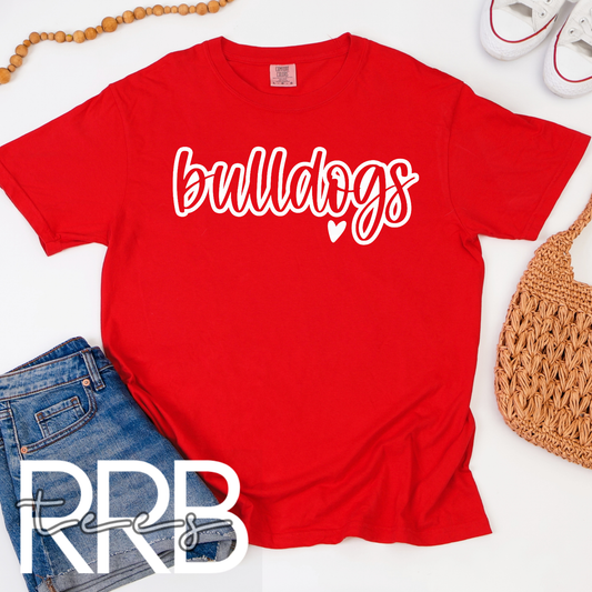 Bulldogs Hallow Cursive Heart Graphic Tee