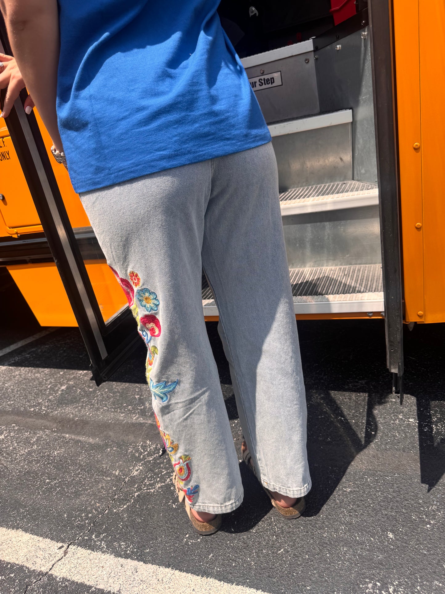 Woodstock Babe Embroidered Blue Jeans