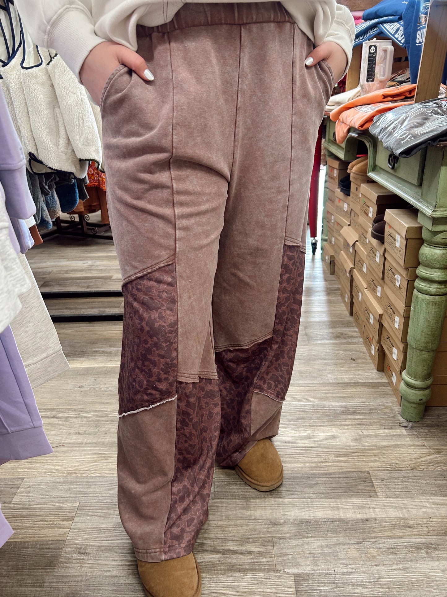 Mixed Emotions Leopard Patchwork Sweatpants