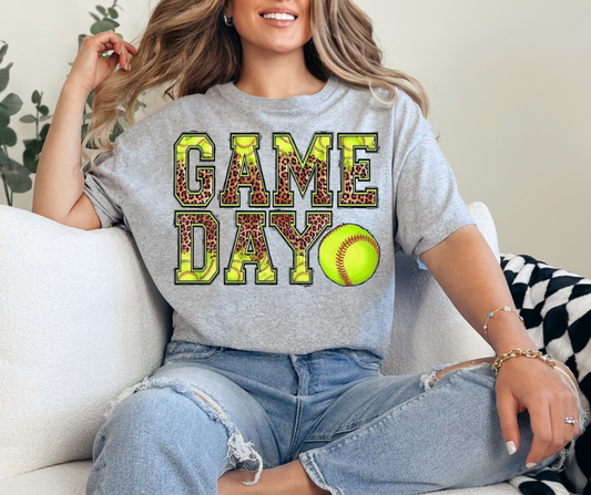 Game Day Softball & Cheetah  Graphic Tee - Youth