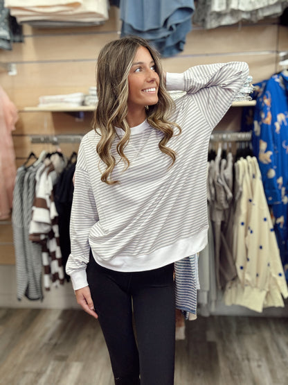 Glad to See You Striped Pullover - H Grey