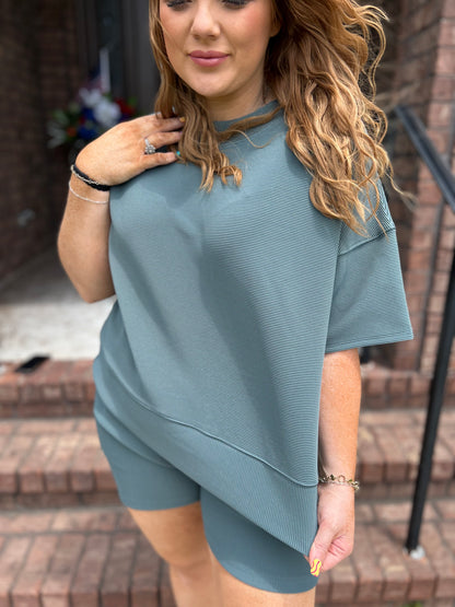 Gone Today 2 Piece Ribbed Set - Ash Jade