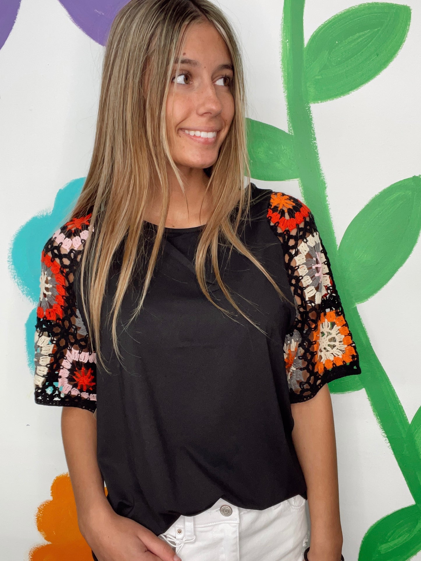 Tell Me More Crochet Short Sleeve Top