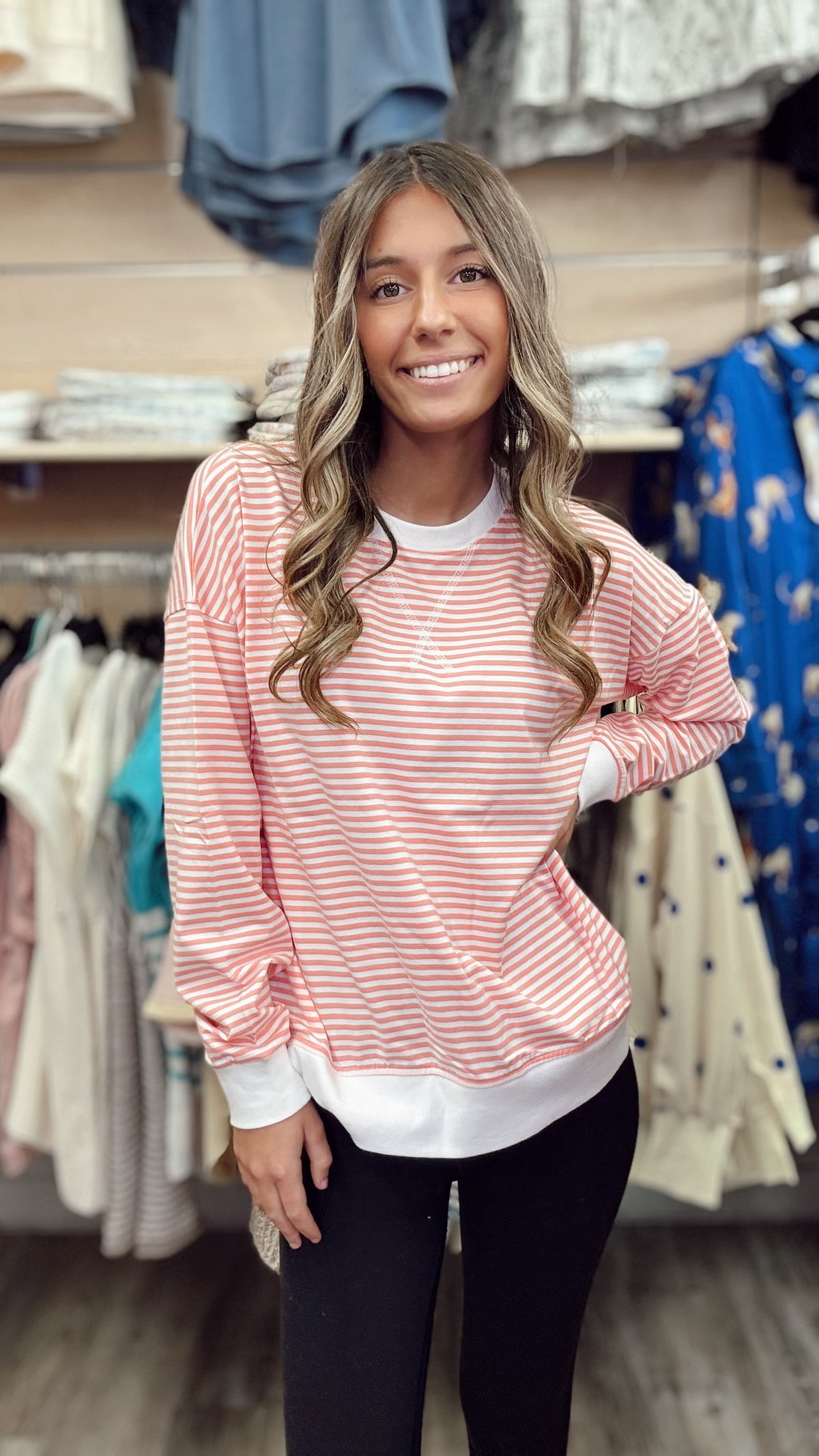 Glad to See You Striped Pullover - Coral