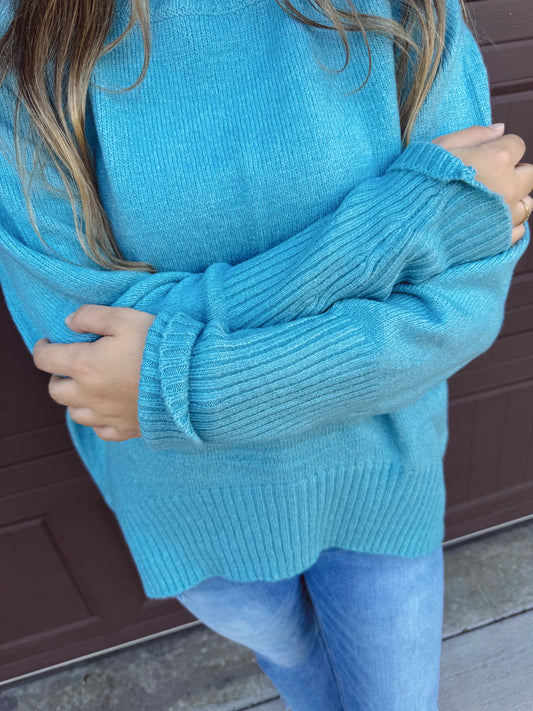Pumpkin Patch Cozy Turtleneck Sweater - Sky