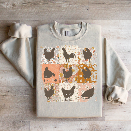 Chicken Floral Squares Graphic Tee