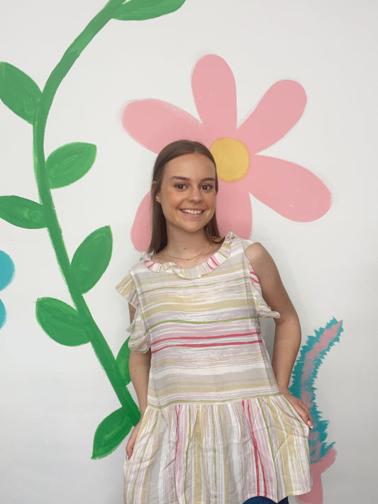 Miss New Thing Striped Ruffle Top