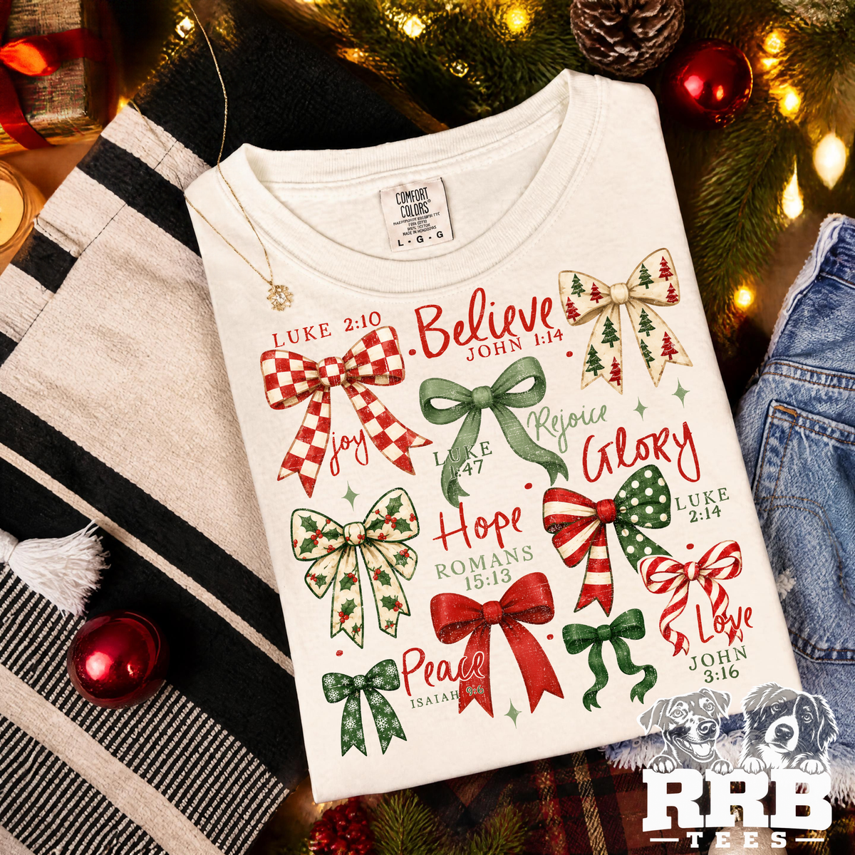 Bible Verses Christmas Bow Graphic Tee