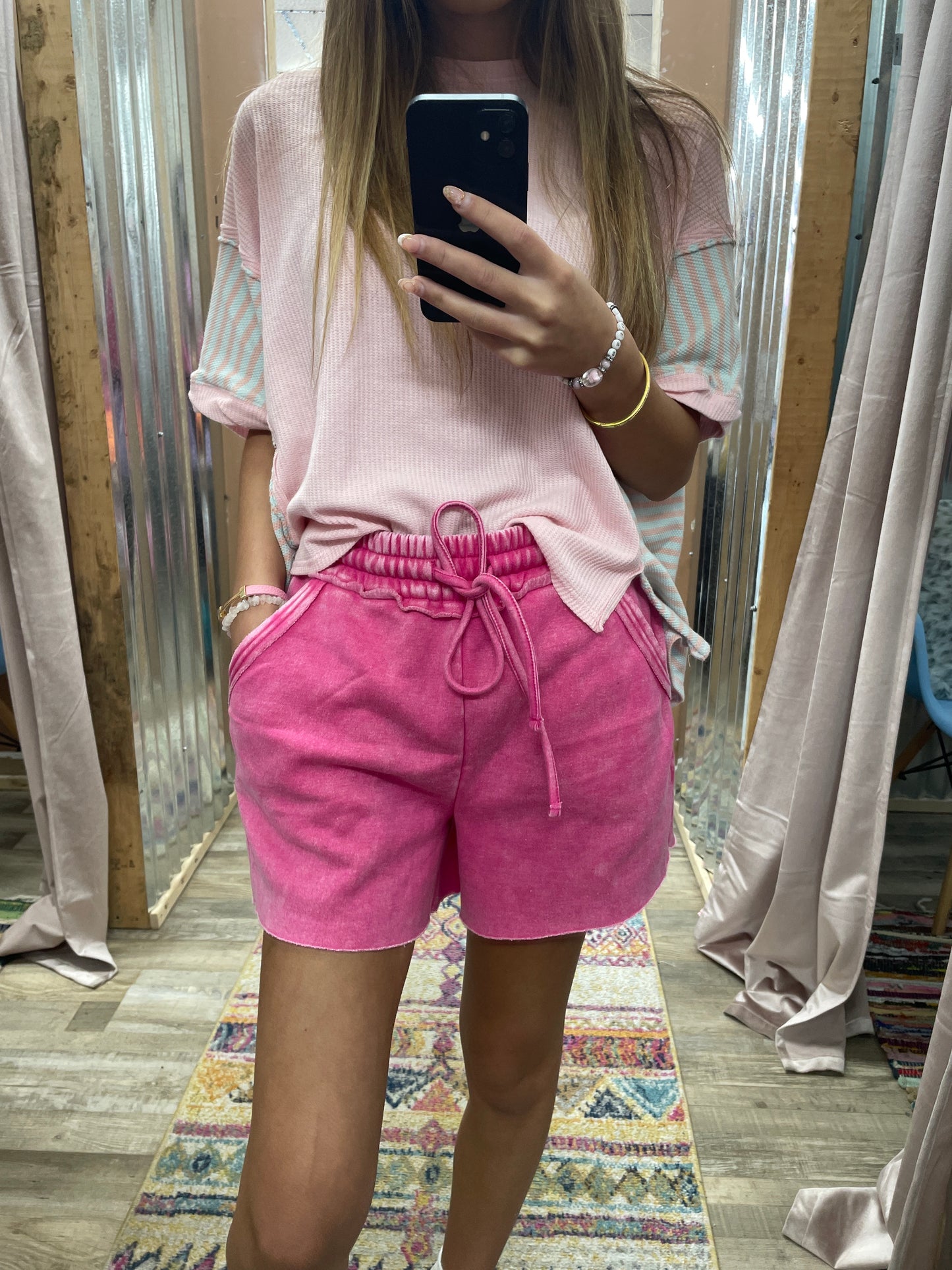 Made For You Acid Wash Shorts - Hot Pink