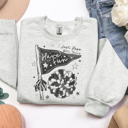 I Just Hope Both Teams Have Fun Pennant Flag & Pom Pom Graphic Tee