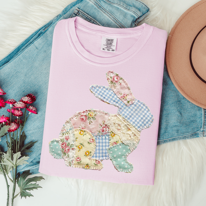 Stitched Look Quilted Bunny Graphic Tee