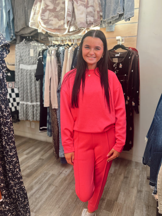 Cozy Up 2 Piece Sweatshirt Set - Hot Pink