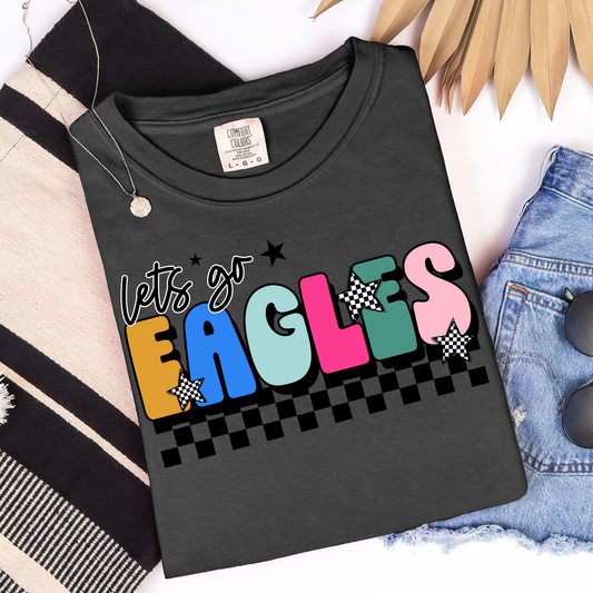Colorful Retro Let's Go Eagles Graphic Tee