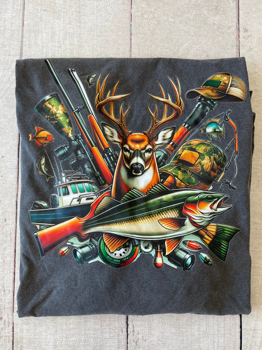 Hunting Fishing Collage Graphic Tee