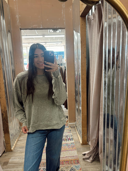 DB - Olive Acid Wash Crewneck
