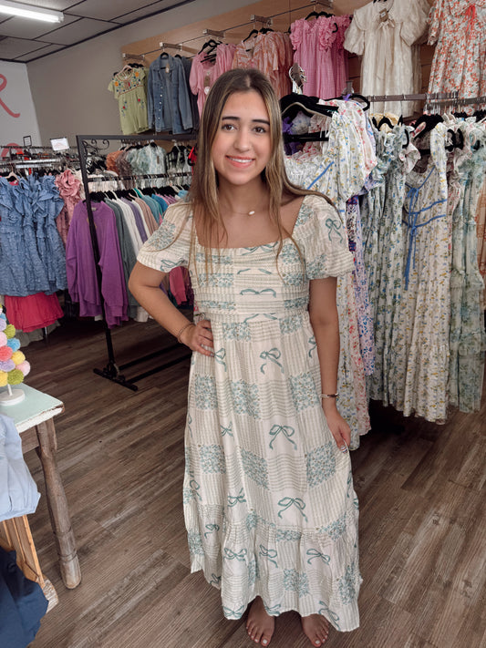 Blooms & Bows Midi Dress - Sage