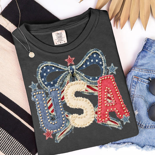USA Bow Frayed Graphic Tee