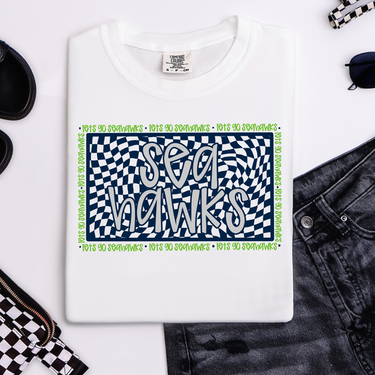 Seahawks Rectangle Wavy Checkers Graphic Tee