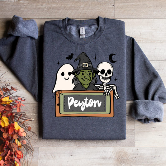 Ghost Witch & Skelton Graphic Tee - Custom Name