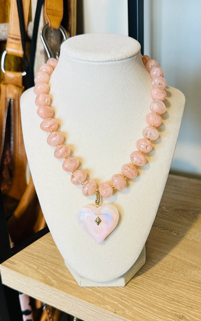 Blush Heart Beaded Necklace