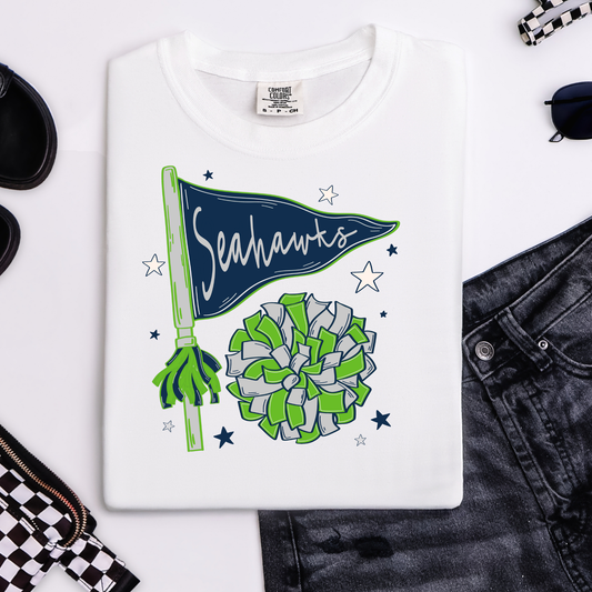 Seahawks Pennant Flag & Pom Pom Graphic Tee