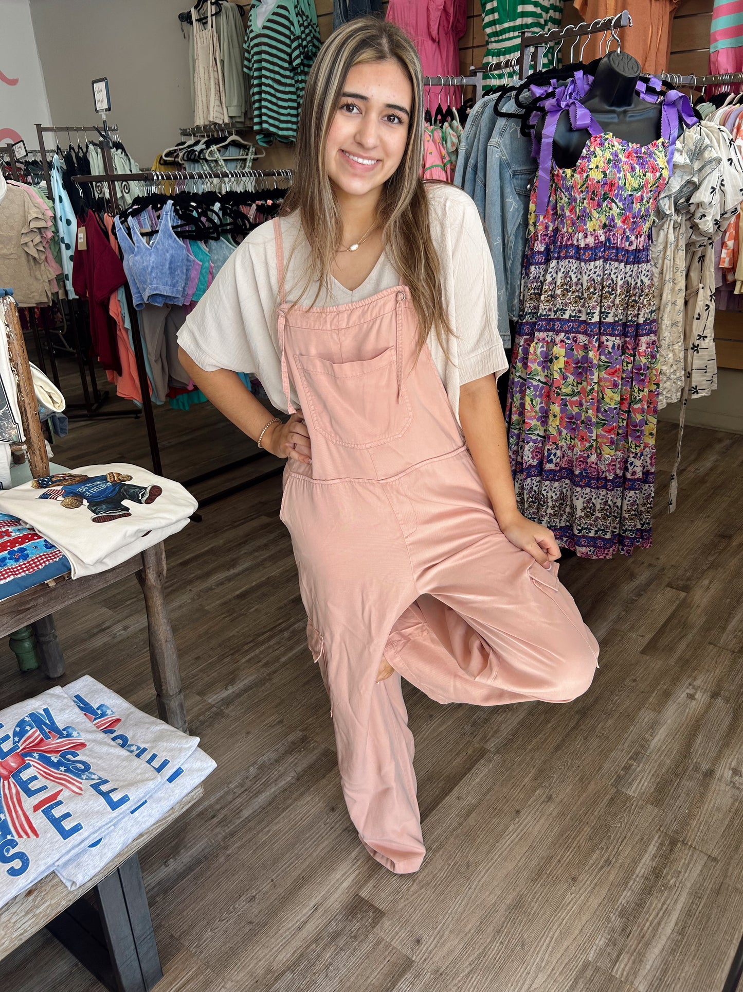 Fun in the Sun Peach Overalls