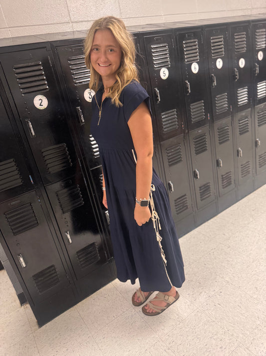 Calm In The Storm Knit Dress - Navy