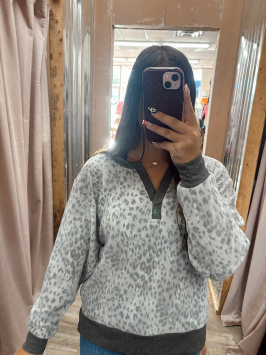 DB - Grey Cheetah Long Sleeve V-Neck