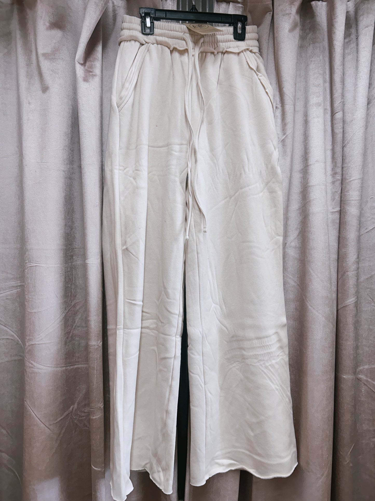 Fleece Wide Leg Sweatpants - Sand Beige