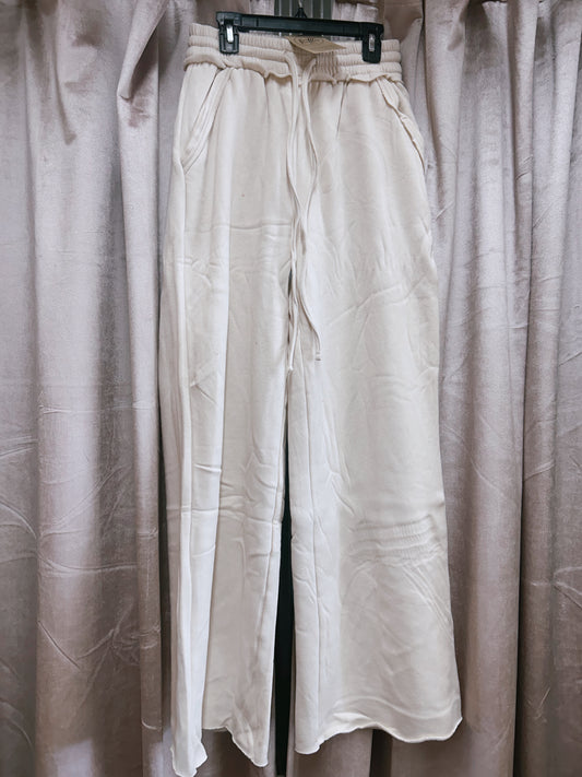 Fleece Wide Leg Sweatpants - Sand Beige