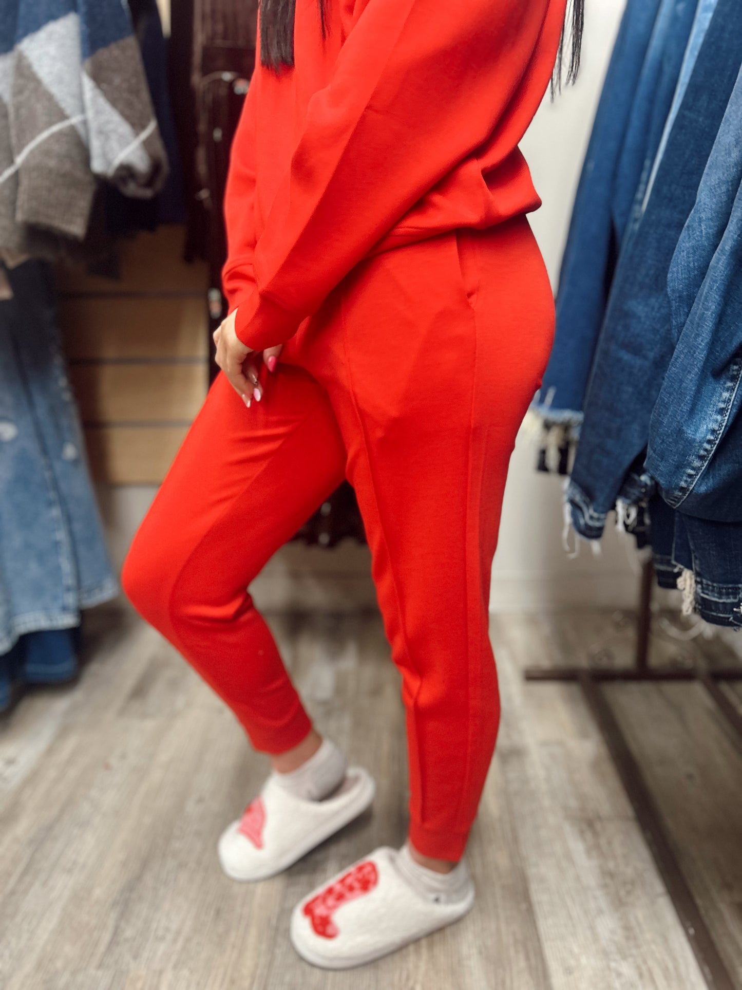 Cozy Up 2 Piece Sweatshirt Set - Ruby