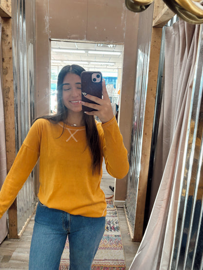 DB - Mustard Stitched Long Sleeve Top