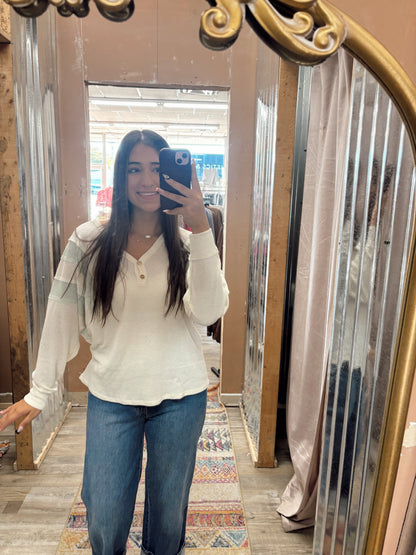 DB - Ivory & Sage 2 Button Long Sleeve Top
