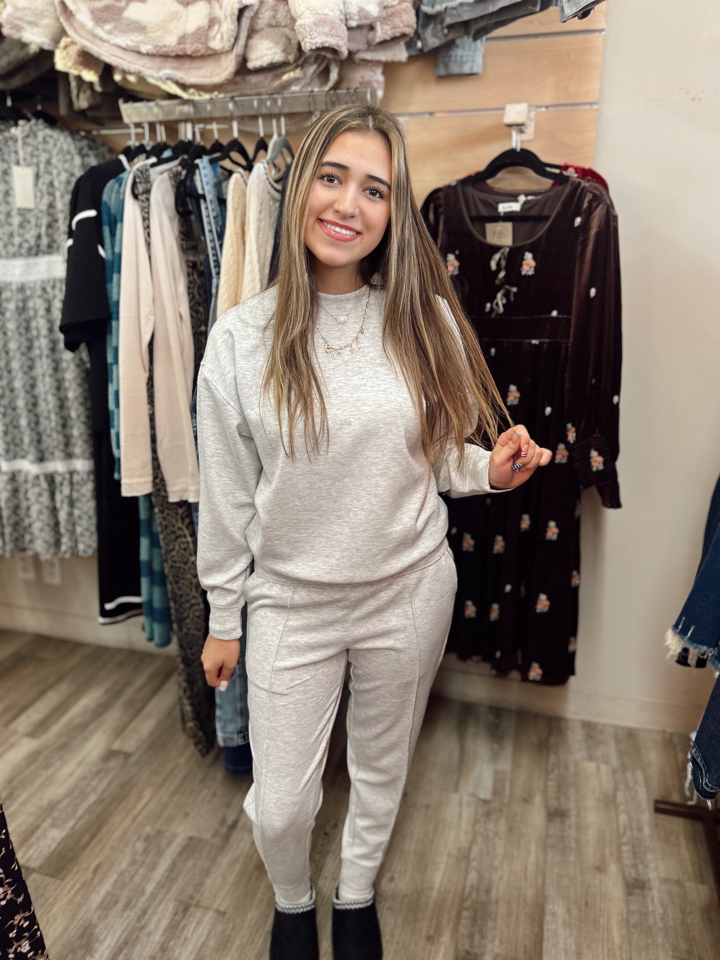 Cozy Up 2 Piece Sweatshirt Set - H. Grey