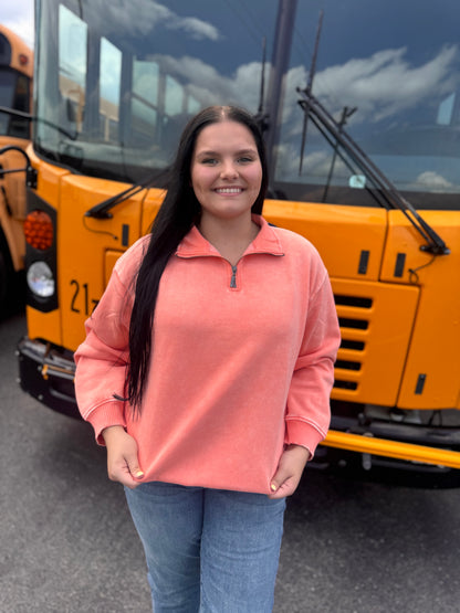 More Ya Know Quarter Zip Sweatshirt - Coral