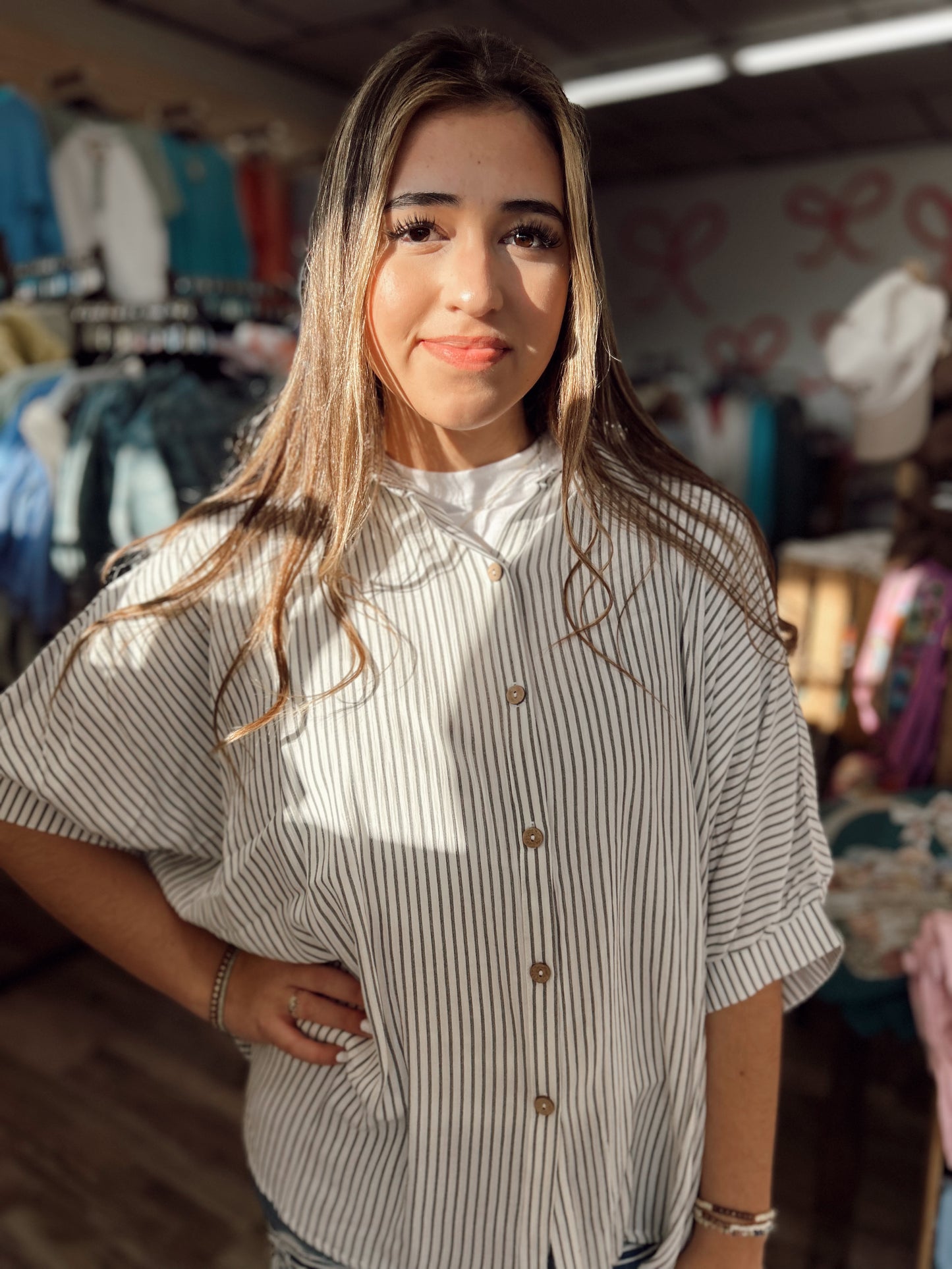 Wanderlust Striped Button Down Top - Black