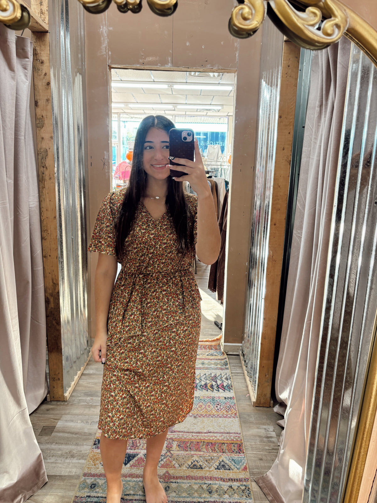 DB - Floral Mustard Midi Dress