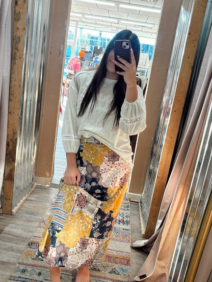 DB - Mustard & Navy Floral Skirt