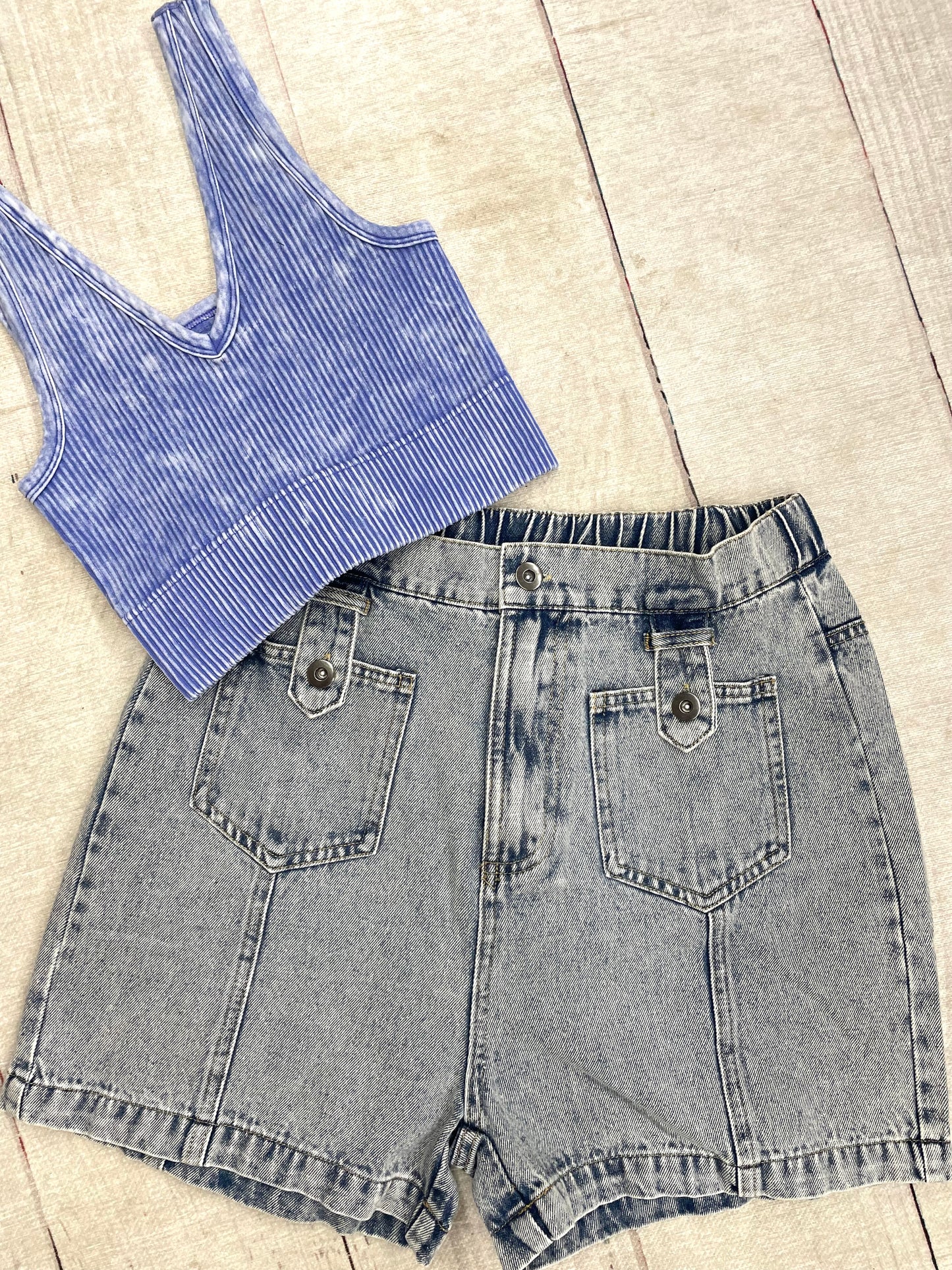 Wrong Way High Waisted Jean Shorts - Indigo