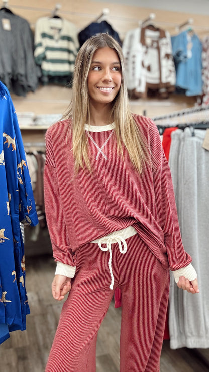Match Made Ribbed 2 Piece Set - Burgundy