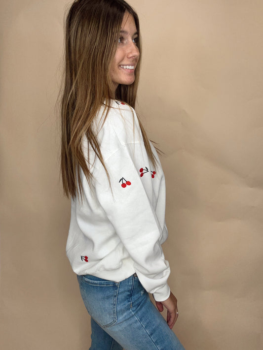 Cherry Sweet Crewneck Embroidered Sweatshirt