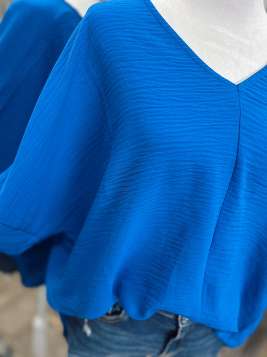DOORBUSTER WOVEN V-NECK TOP - Ocean Blue