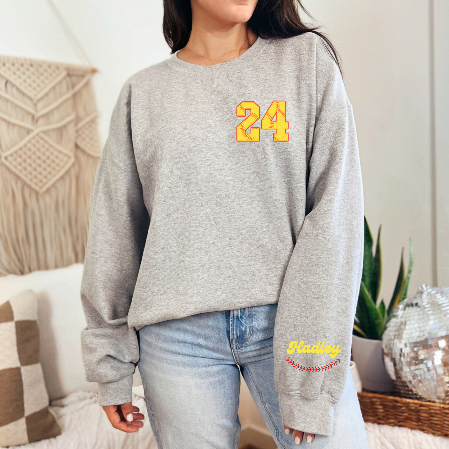 Custom Sports Number Crewneck Sweatshirt
