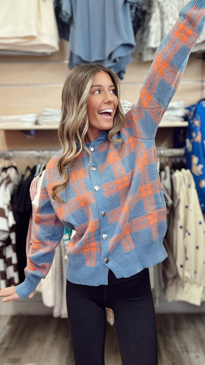 Country Cutie Plaid Button Down Sweater