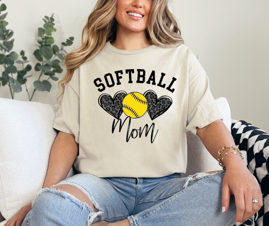 Softball Mom Hearts Graphic Tee - Adult