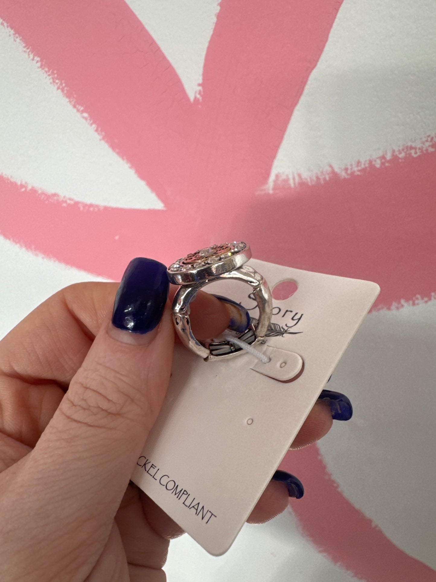 12 GA Shotgun Bullet Shell Rhinestone Stretch Ring - Silver