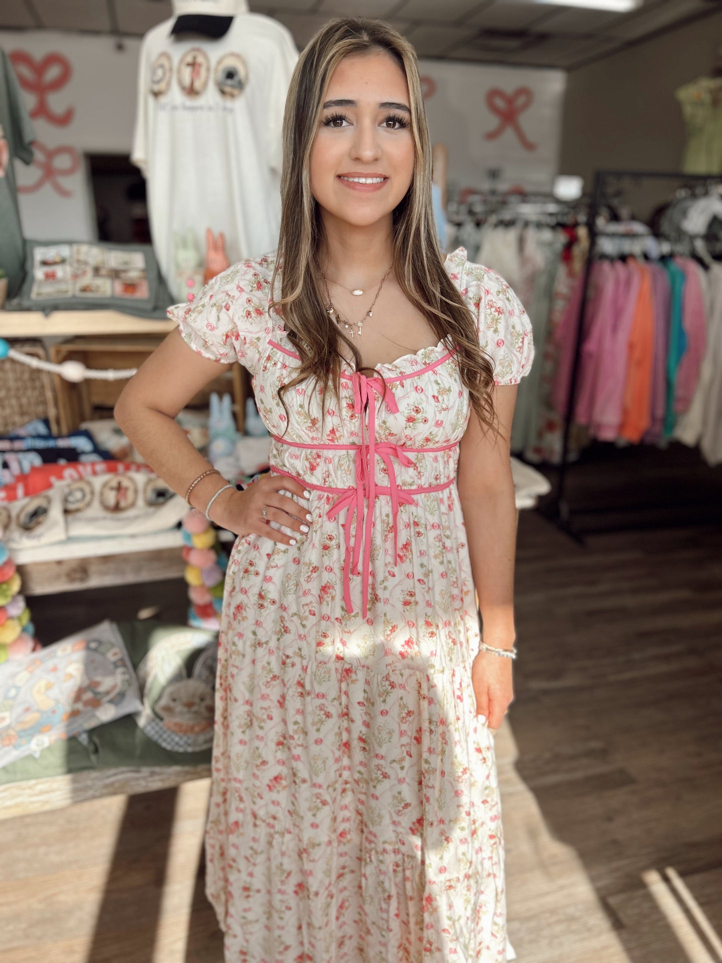 Grace Upon Grace Floral Midi Dress - Pink