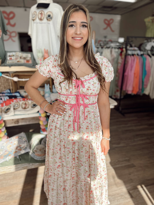 Grace Upon Grace Floral Midi Dress - Pink