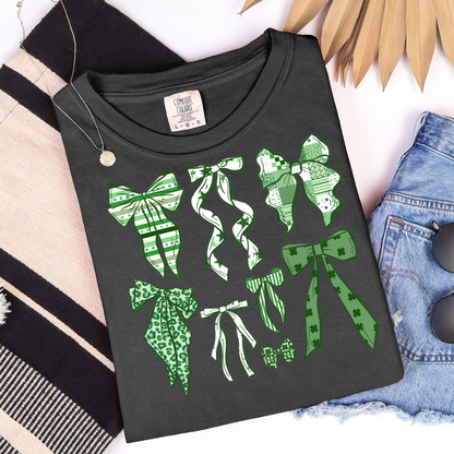 Green & White St. Patrick Day Bows Graphic Tee