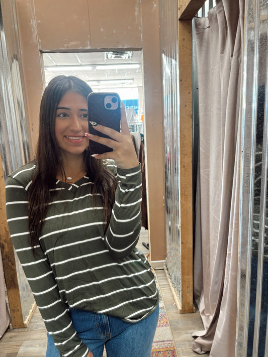 DB - Striped Long Sleeve Top Olive